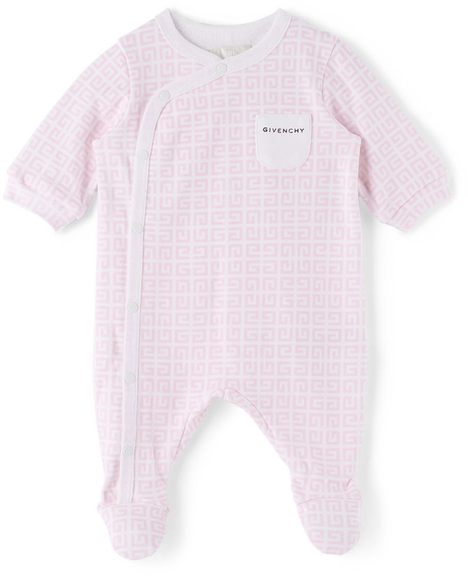 Photo: Givenchy Baby White & Pink Footie 4G Sleepsuit