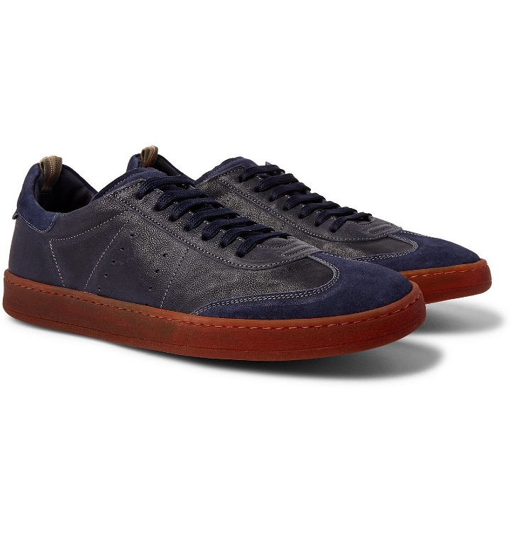 Photo: Officine Creative - Kombo Nubuck-Trimmed Leather Sneakers - Blue