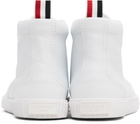 Thom Browne White Vitello Calf Leather High Top Heritage Sneakers
