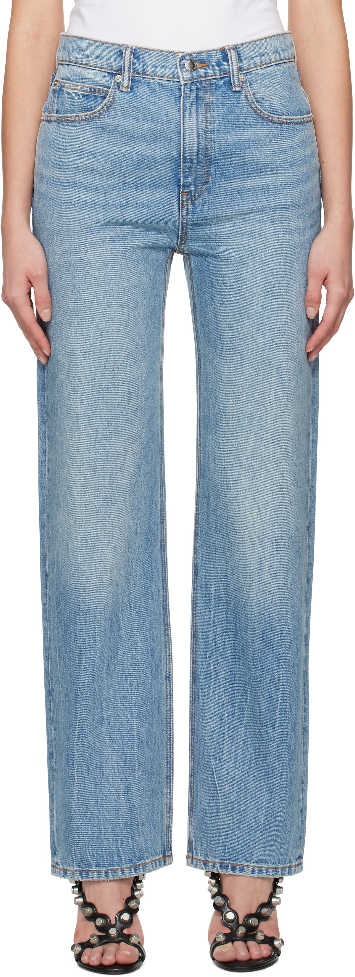 Alexander wang Blue on sale SS22 Diamante Logo Strap Layer Jeans