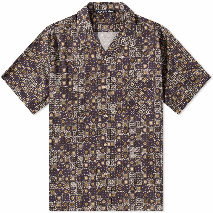 Photo: Acne Studios Men's Sowl Printed Face Vacation Shirt in Cacao Brown Multi