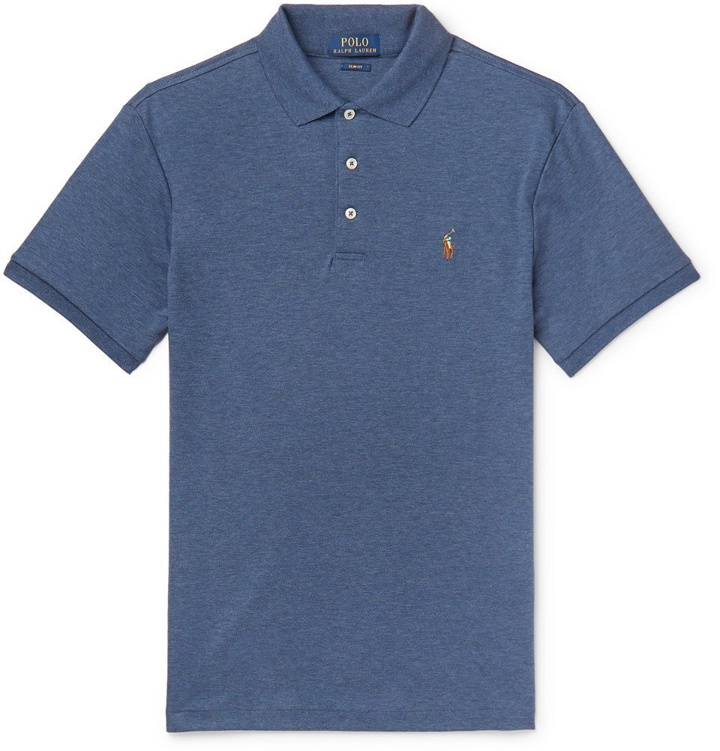 Photo: Polo Ralph Lauren - Slim-Fit Mélange Pima Cotton-Jersey Polo Shirt - Blue