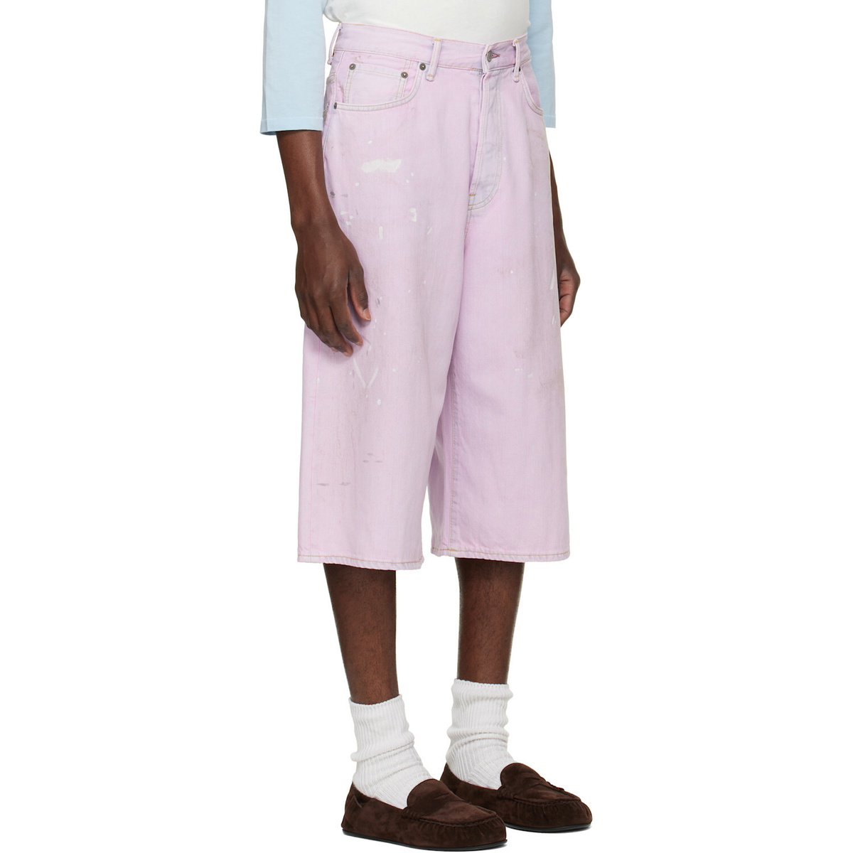 Acne Studios Pink Paint Splatter Denim Shorts