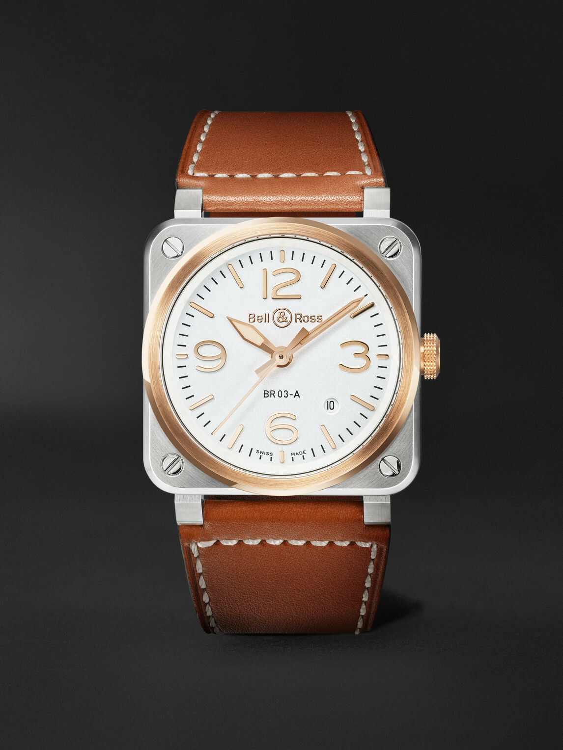 Bell & Ross - BR-03 Automatic 18-Karat Rose Gold and Steel Watch, Ref. BR03A-WH-STPG/SCA