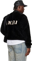 AMIRI Black Zip Front Shearling Bomber Jacket
