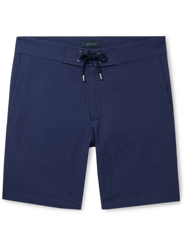 Photo: SEASE - Sunset Cotton-Seersucker Drawstring Shorts - Blue
