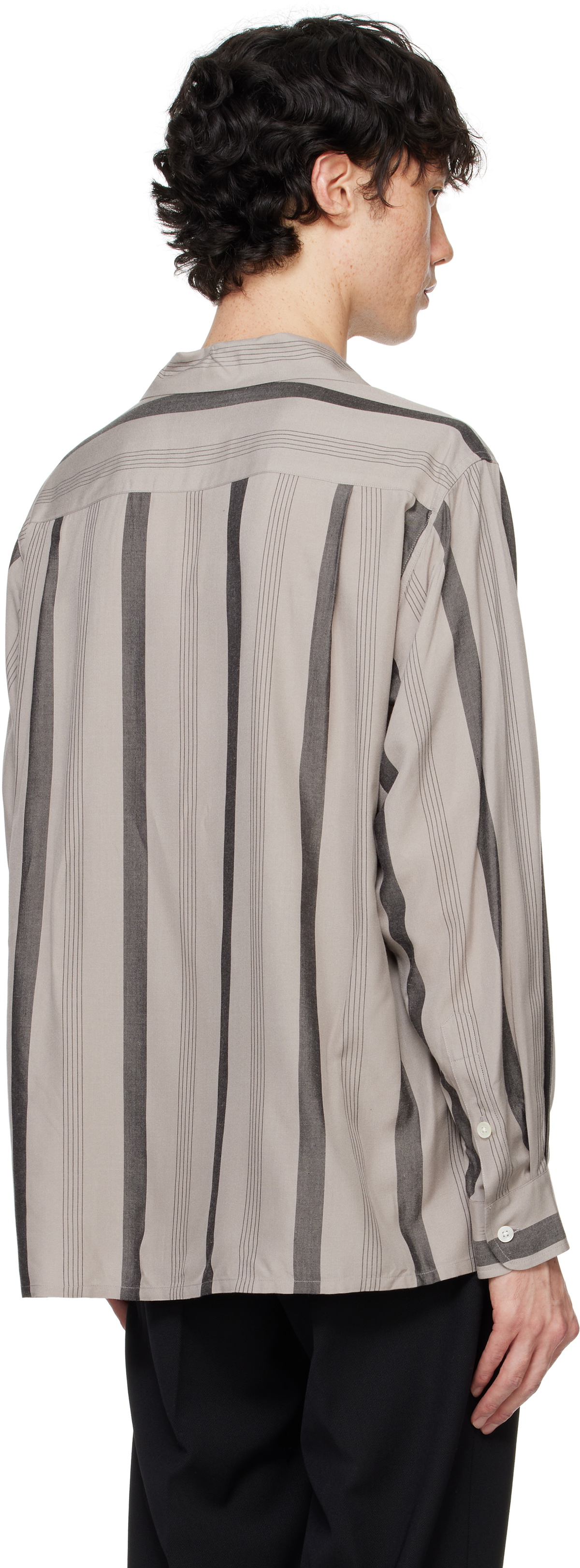 WACKO MARIA Gray Striped Open Collar Shirt Wacko Maria