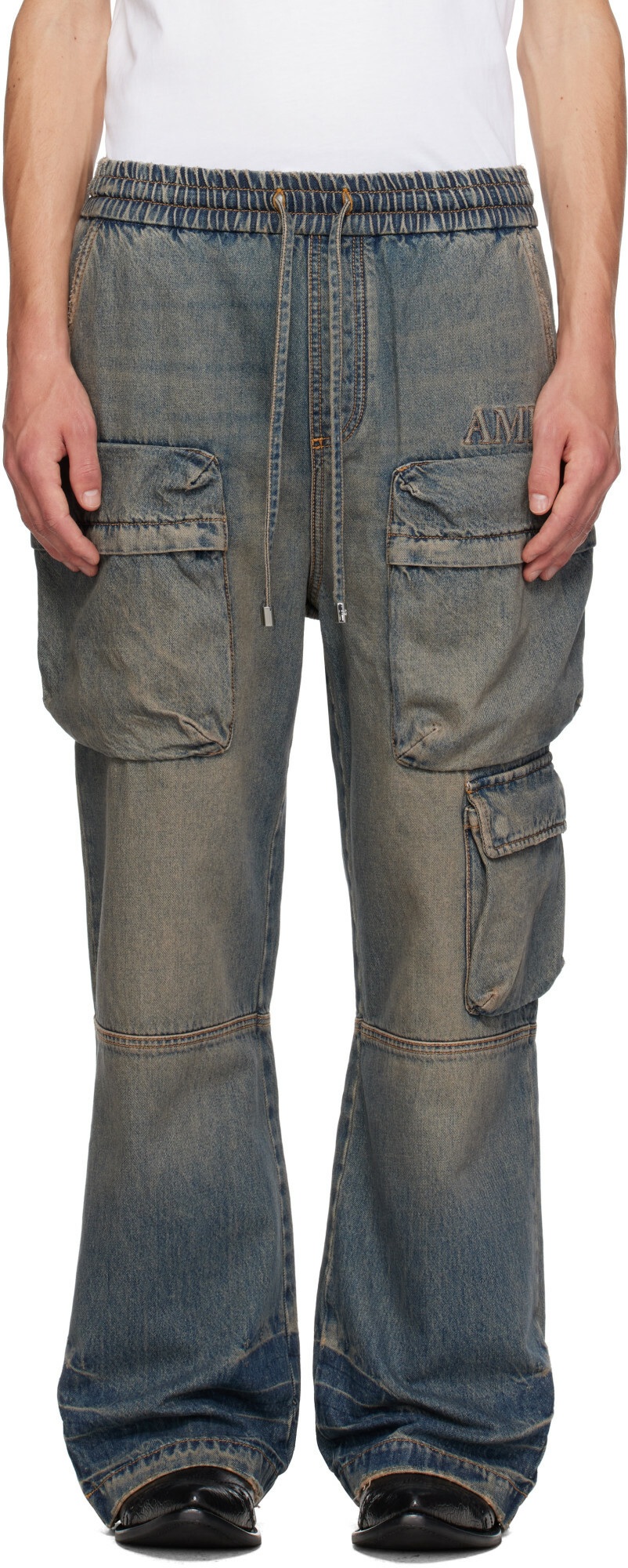 AMIRI Blue Drawstring Baggy Denim Cargo Pants