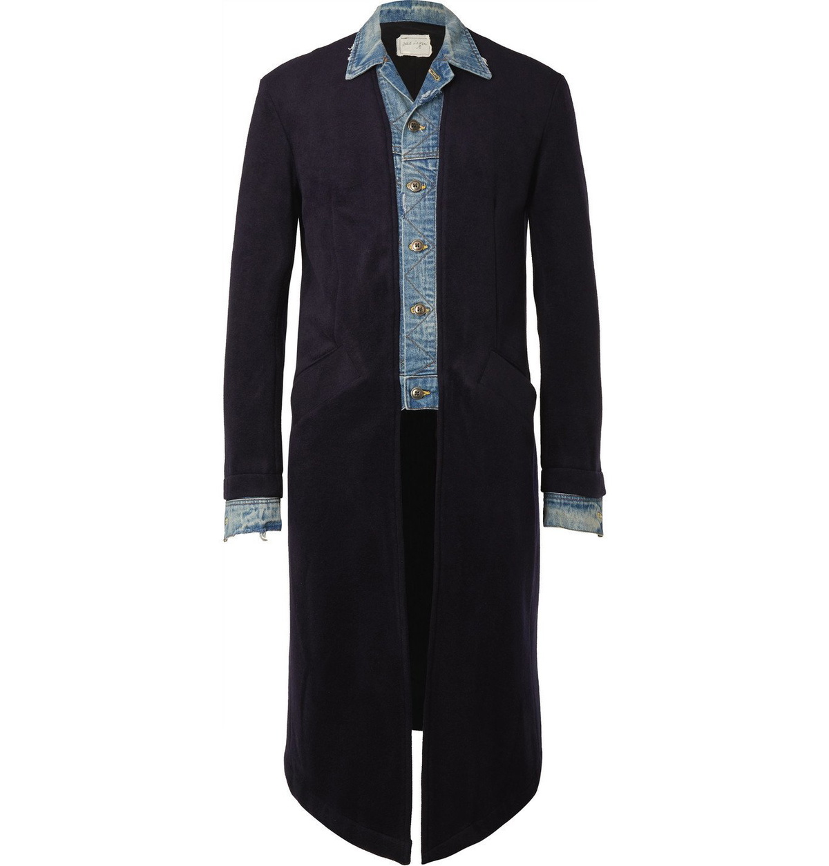 Greg Lauren - Layered Denim-Panelled Cashmere-Blend Coat - Blue
