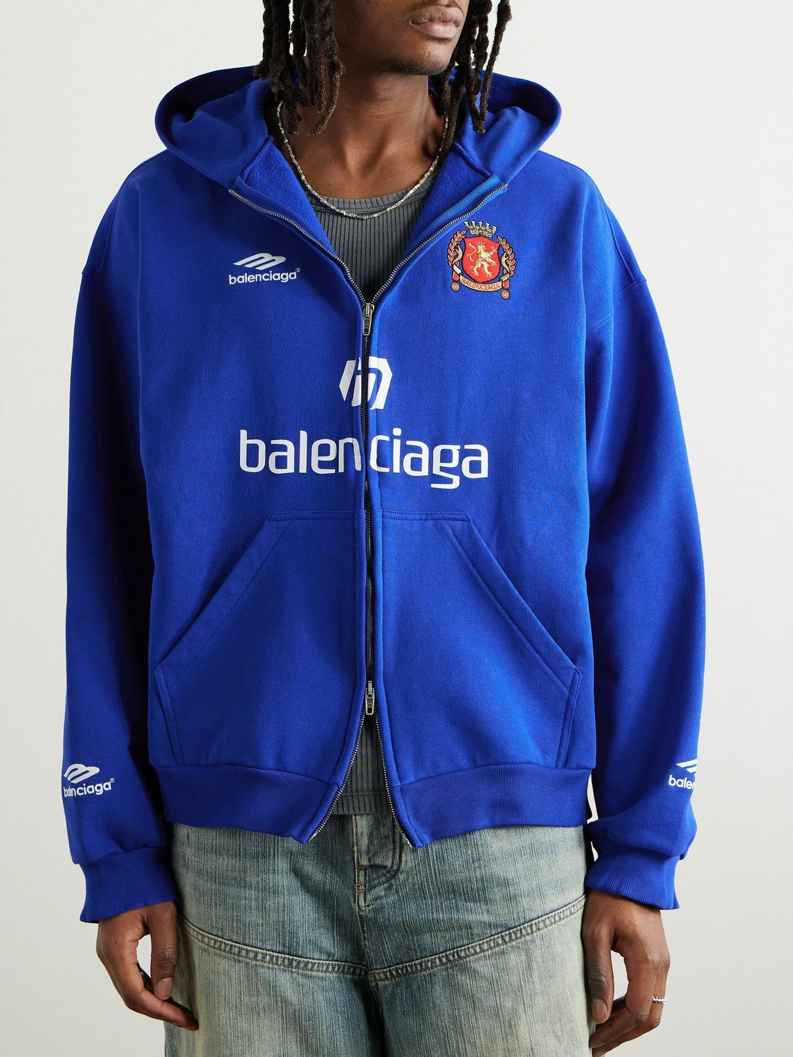 Balenciaga - Oversized Logo-Print Appliquéd Cotton-Jersey Zip-Up