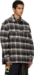 Rhude Navy & Beige 'Rhude' Script Flannel Shirt