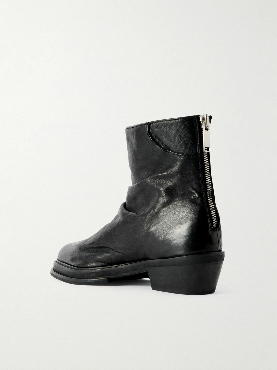 424 - Marathon Ruched Leather Cowboy Boots - Black