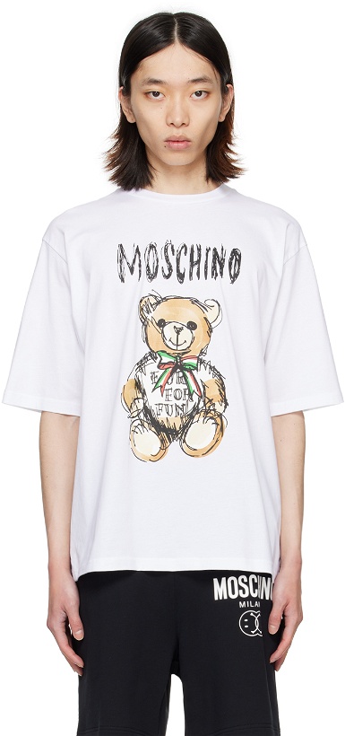 Photo: Moschino White Drawn Teddy Bear T-Shirt