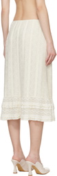 Anna Sui Off-White Floral Ruffle Stretch Lace Midi Skirt