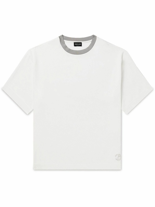 Photo: Giorgio Armani - Logo-Embroidered Lyocell-Twill T-Shirt - White