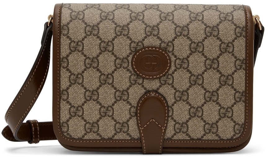 Gucci Messenger Bag With Interlocking G In Beige And Ebony