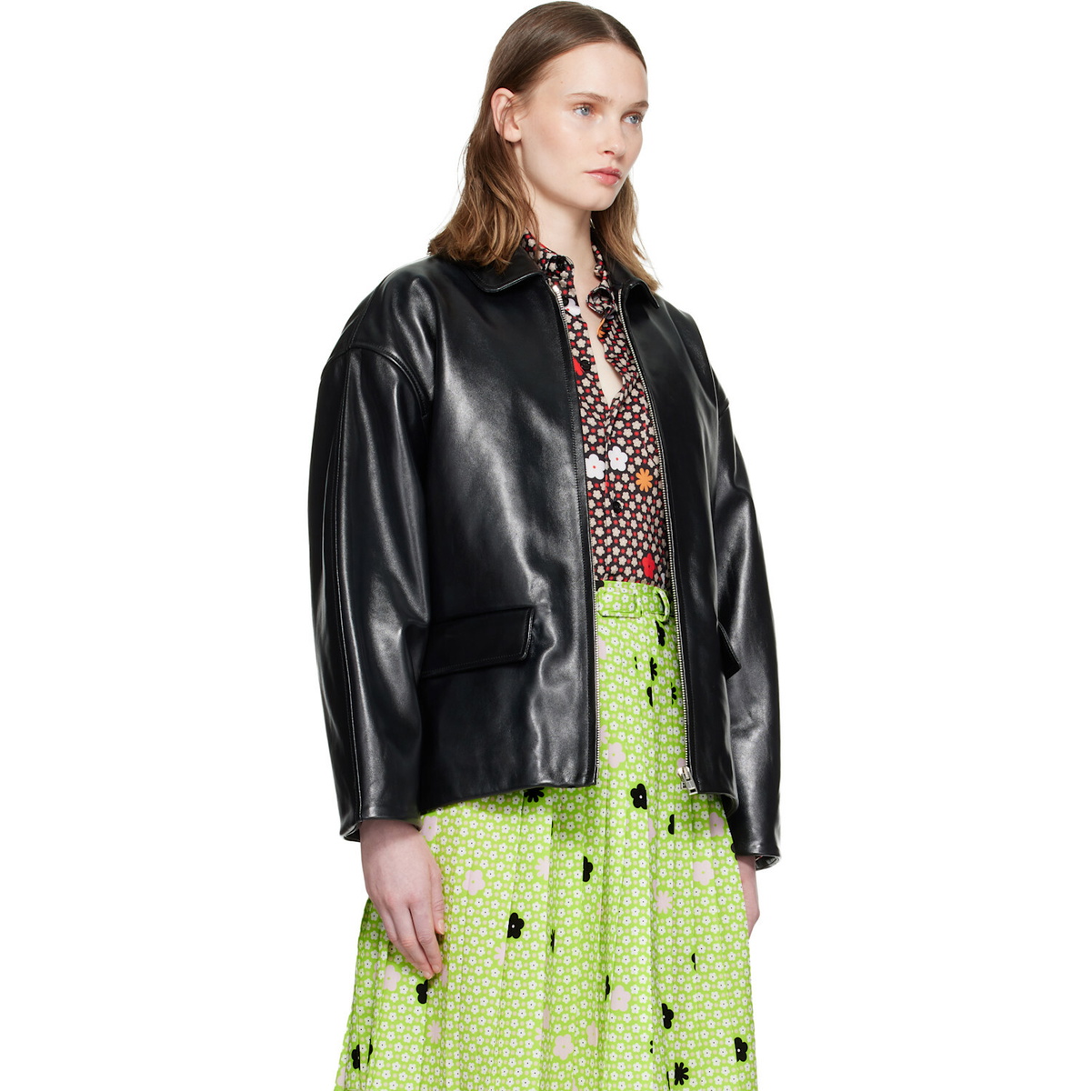 Marni Black Pointed Collar Leather Jacket