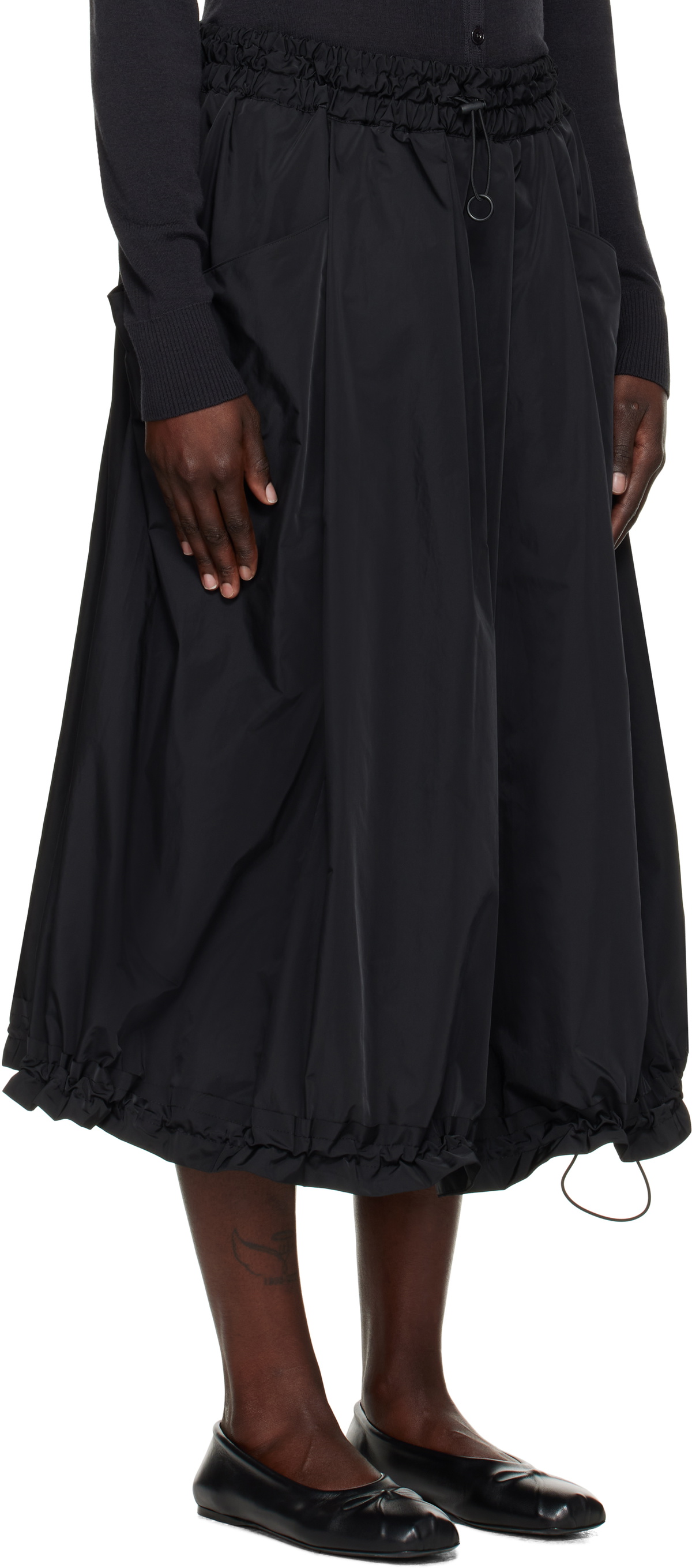 YOHJI YAMAMOTO Black PE Twill R-Volume Midi Skirt