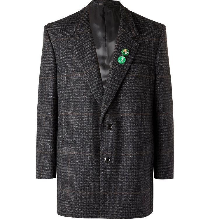 Photo: Martine Rose - Pin-Detailed Prince of Wales Checked Virgin Wool Blazer - Gray
