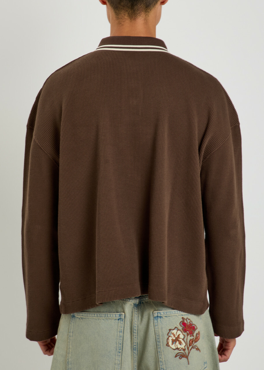 Bode Geneva Logo-embroidered Waffle Polo Shirt Dark Brown