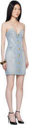 Balmain Blue Buttoned Denim Minidress