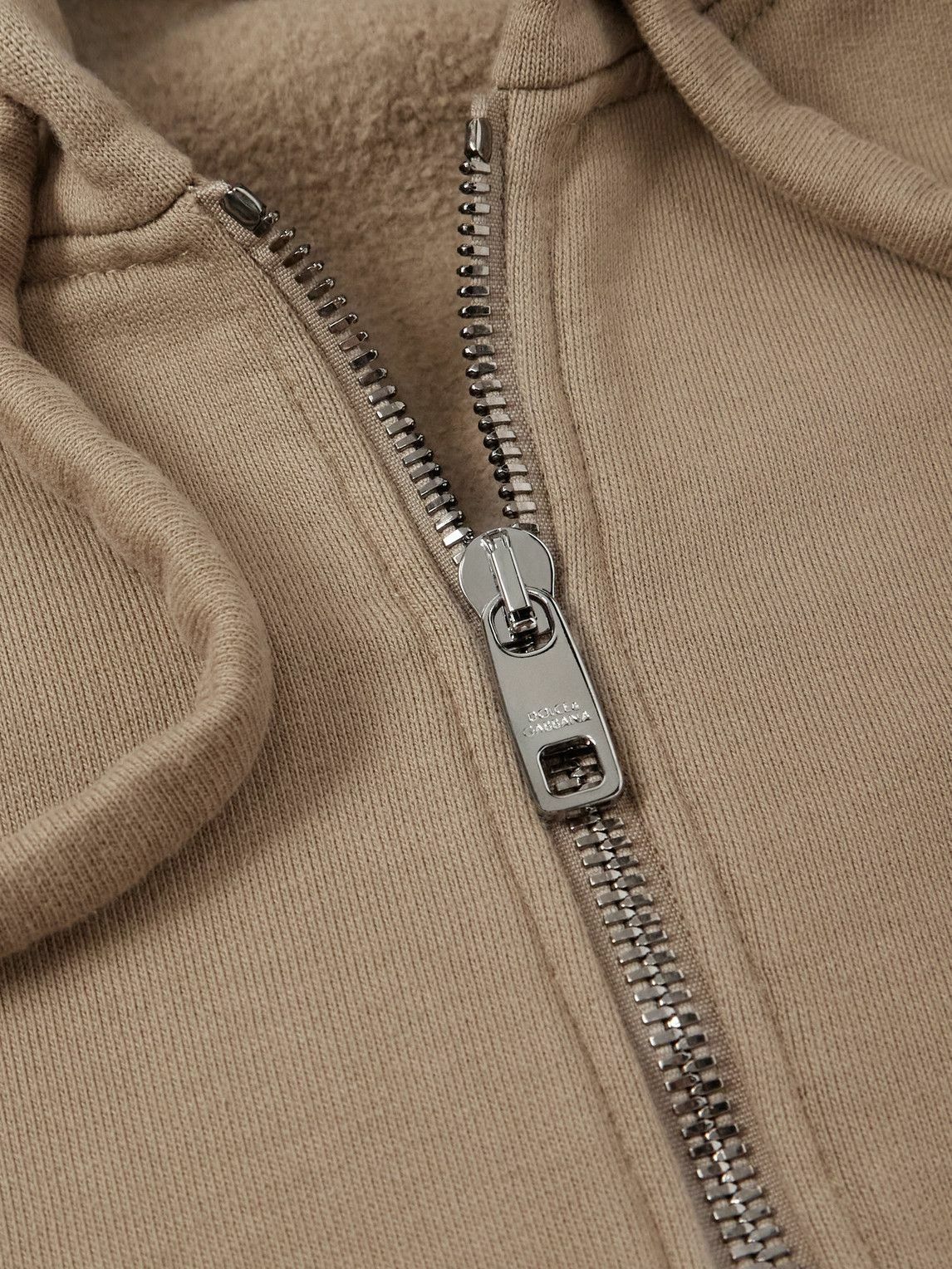 Dolce&Gabbana - Oversized Logo-Appliquéd Cotton-Jersey Zip-Up Hoodie - Brown
