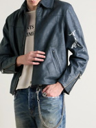 Enfants Riches Déprimés - Spanish Elegy Distressed Logo-Print Full-Grain Leather Jacket - Blue