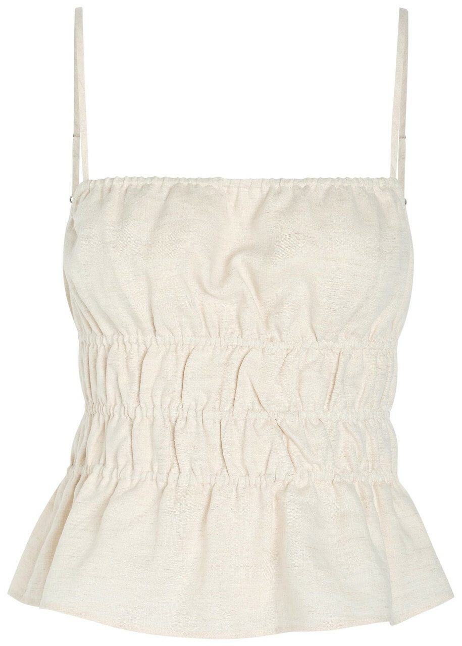 Staud Ayla Smocked Linen Tank top Beige