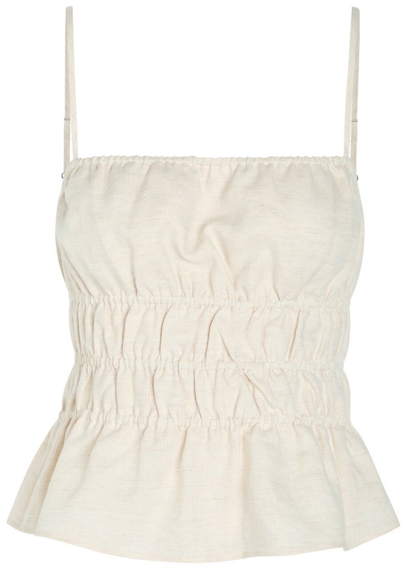 Photo: Staud Ayla Smocked Linen Tank top Beige