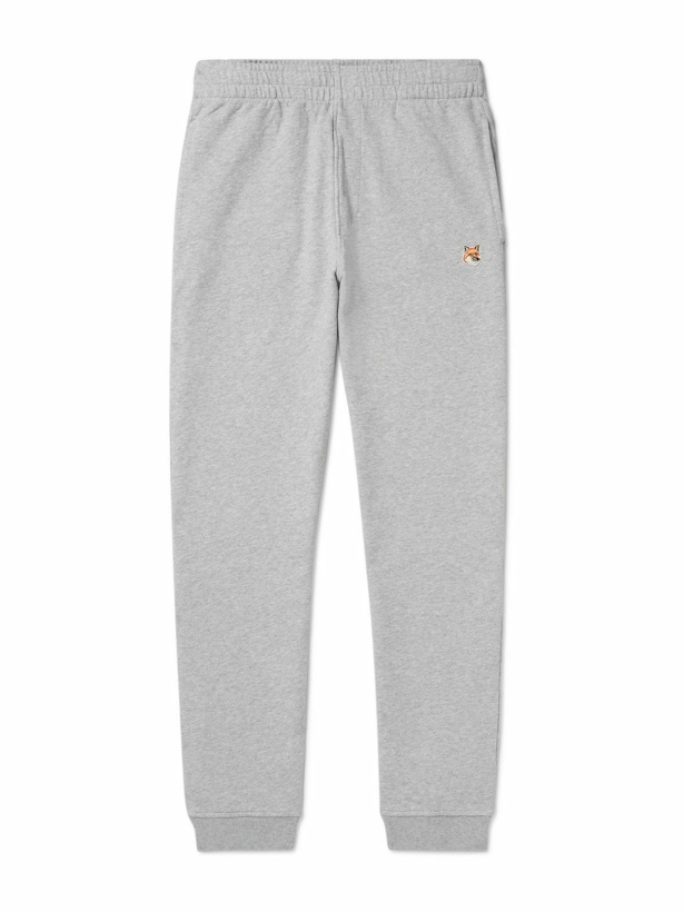 Photo: Maison Kitsuné - Logo-Appliquéd Cotton-Jersey Sweatpants - Gray