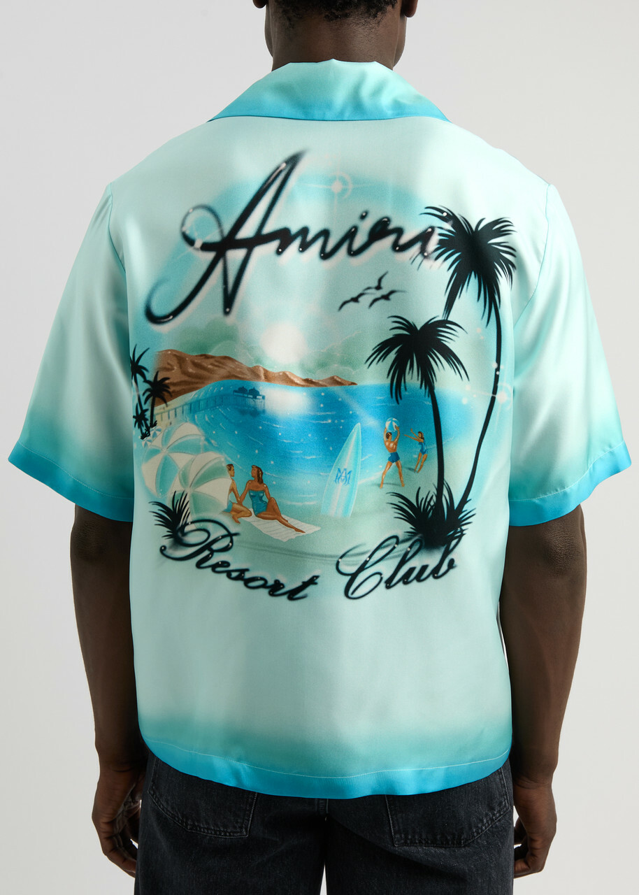 Amiri Resort Club Printed Silk-satin Shirt Blue Amiri