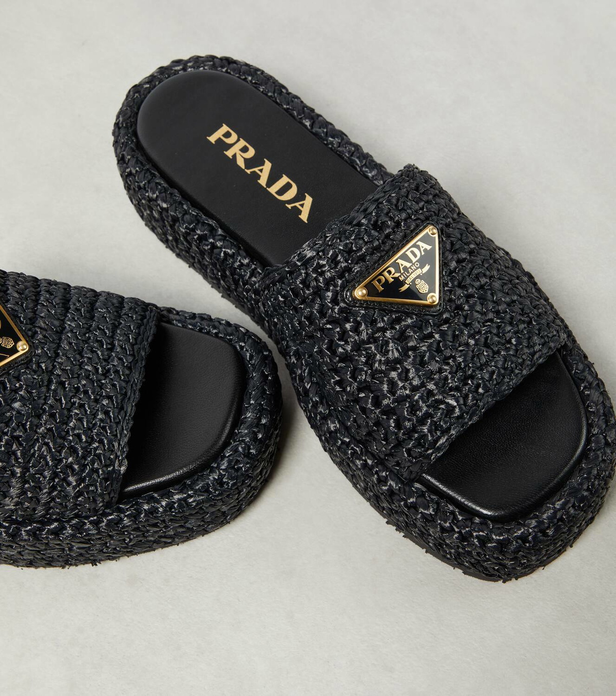 Prada Logo espadrille slides