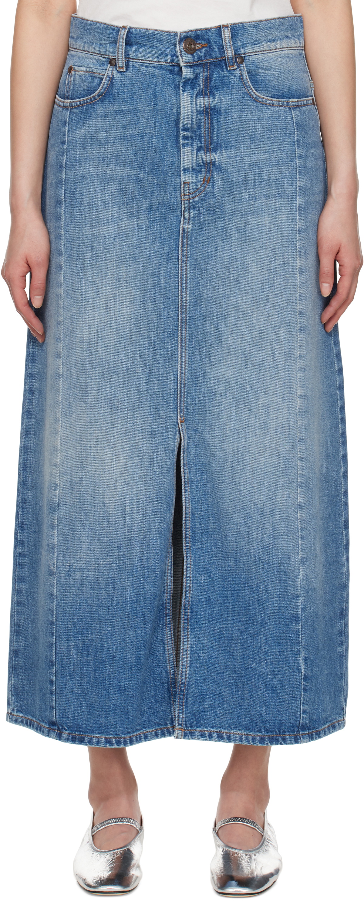Weekend Max Mara Blue Gesso Denim Midi Skirt