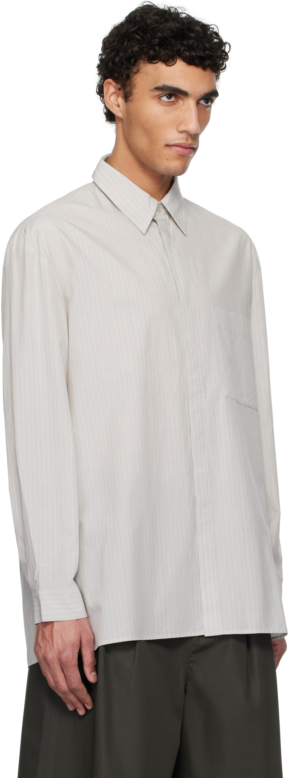 AMOMENTO Gray Stripe Oversized Shirt