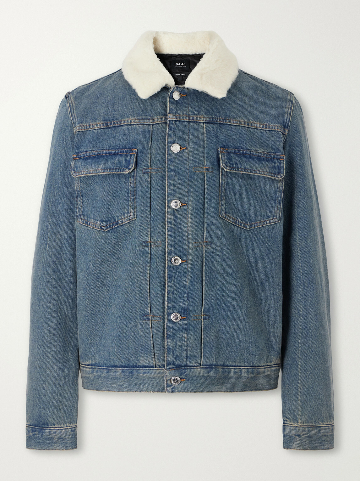 A.P.C. - Justin Pleated Wool-Trimmed Denim Jacket - Blue