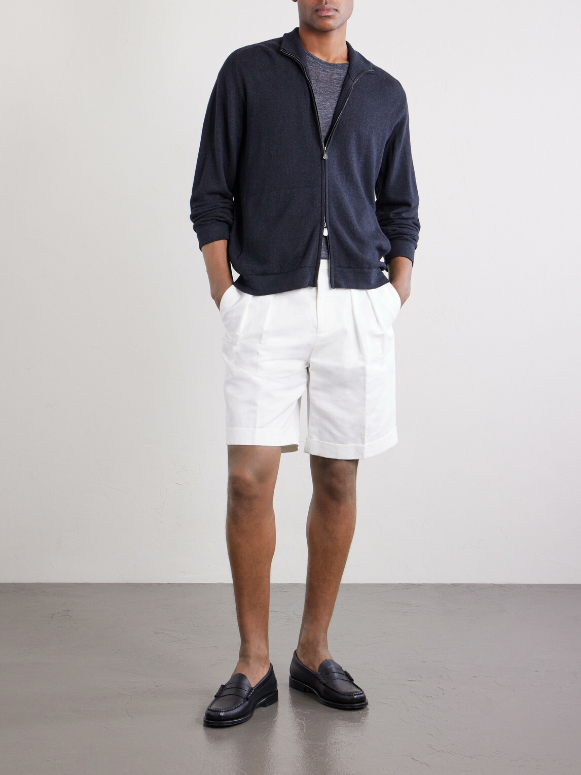 PIACENZA 1733 - Cashmere and Linen-Blend Zip-Up Sweater - Black