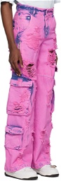 GCDS Pink Bleached Denim Cargo Pants