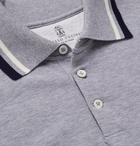 Brunello Cucinelli - Slim-Fit Contrast-Tipped Cotton-Piqué Polo Shirt - Gray