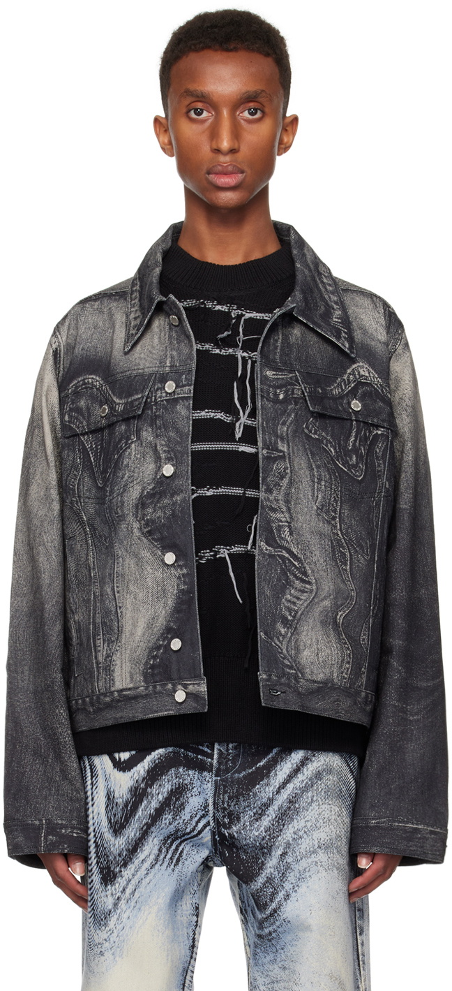 CAMPERLAB Black Distorted Print Denim Jacket