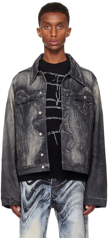 Photo: CAMPERLAB Black Distorted Print Denim Jacket