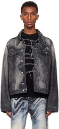 CAMPERLAB Black Distorted Print Denim Jacket