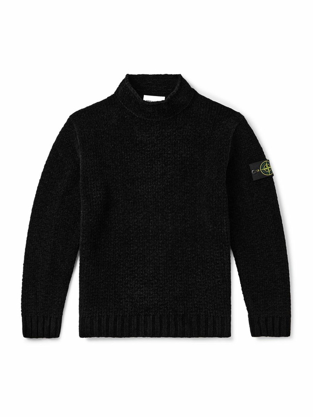 Photo: Stone Island - Logo-Appliquéd Cotton-Chenille Mock-Neck Sweater - Black