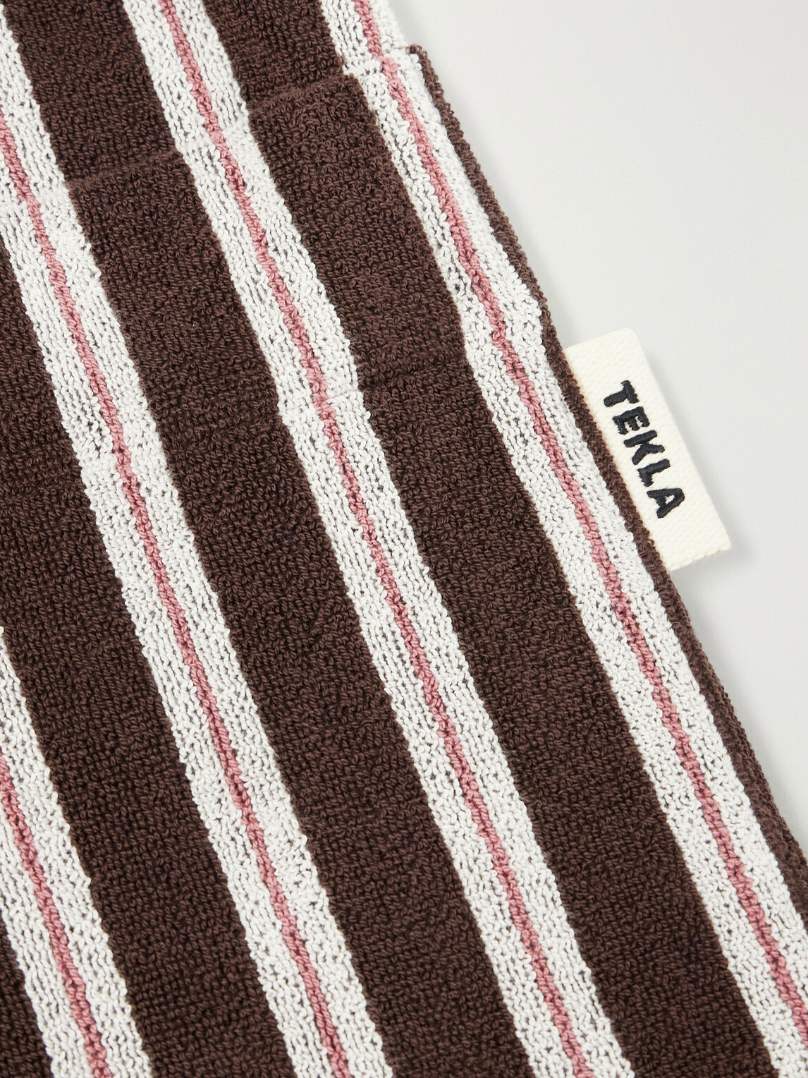 TEKLA - Hooded Belted Striped Organic Cotton-Terry Robe - Brown