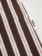 TEKLA - Hooded Belted Striped Organic Cotton-Terry Robe - Brown
