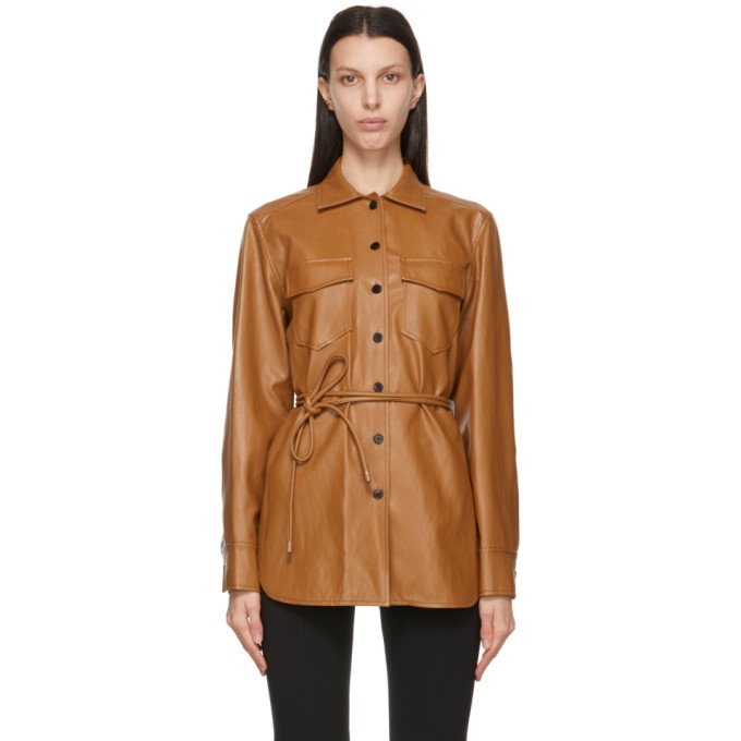 Photo: LVIR Brown Faux-Leather Oversized Belted Shirt