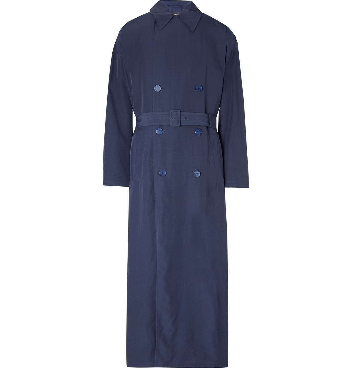 Photo: BALENCIAGA - Oversized Belted Double-Breasted Lyocell Trench Coat - Blue