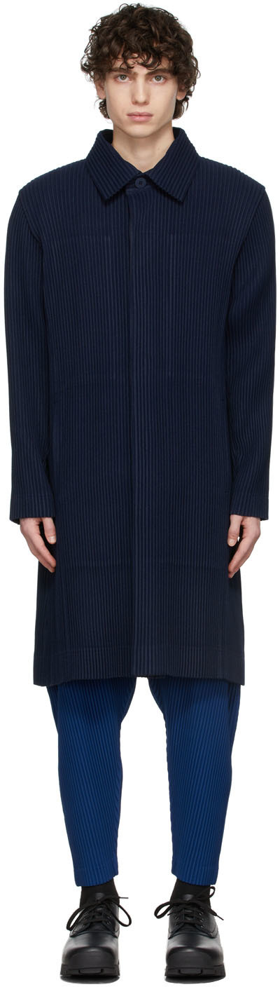 Homme Plissé Issey Miyake Navy Wool Like Coat