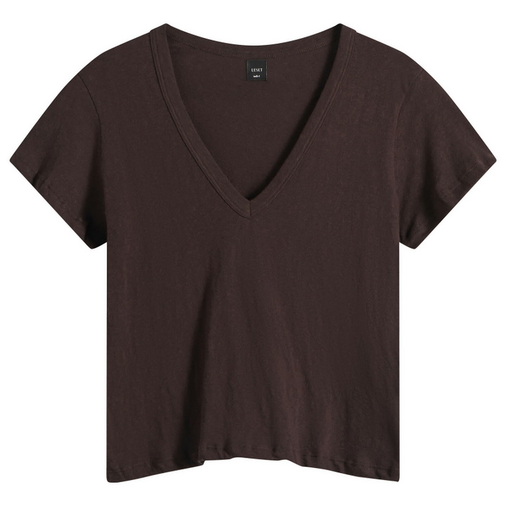 Photo: LESET Women's Laura V-Neck T-Shirt in Chocolate