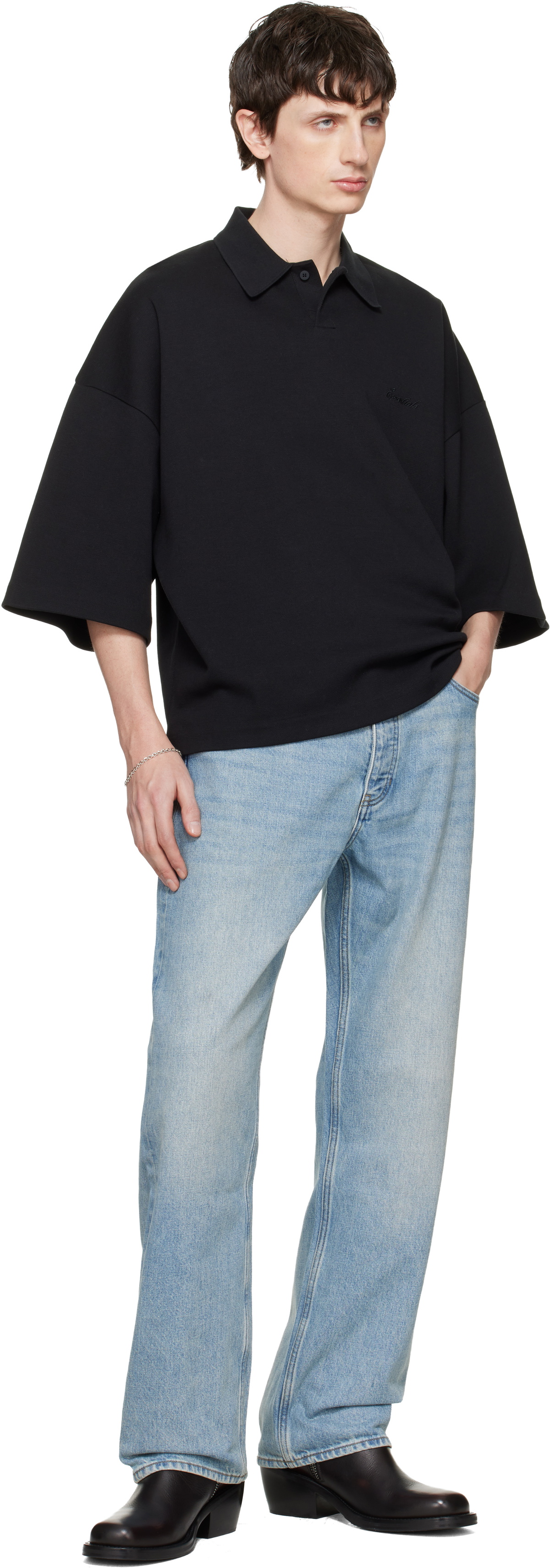 Fear of God ESSENTIALS Black Signature 90s Cropped Polo