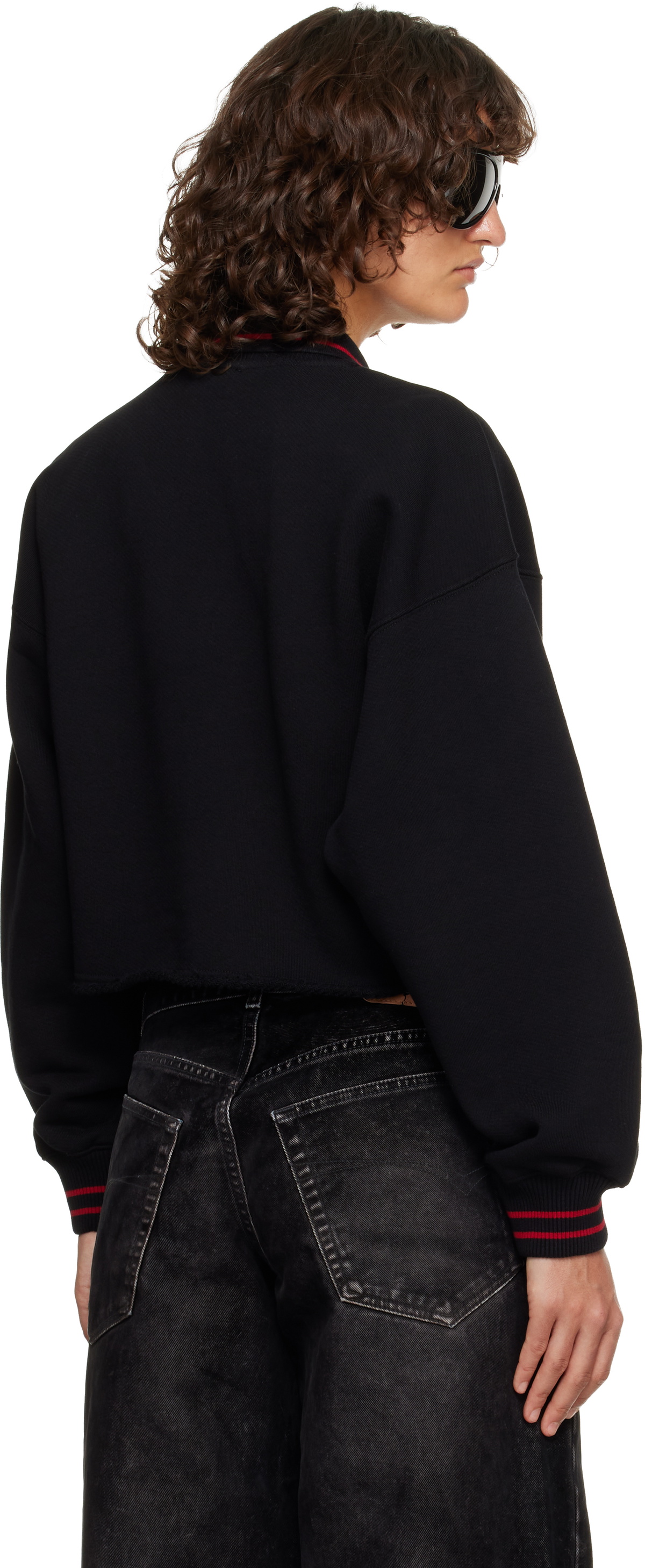 Off-White Black Sporty Crop Polo Logo Sweatshirt